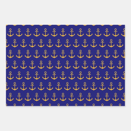 Nautisch anker- en scheepswielpatroon op blauw van inpakpapier vel (Voorkant)
