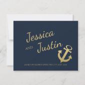 Nautisch anker en touw goud en blauw RSVP kaartje (Achterkant)