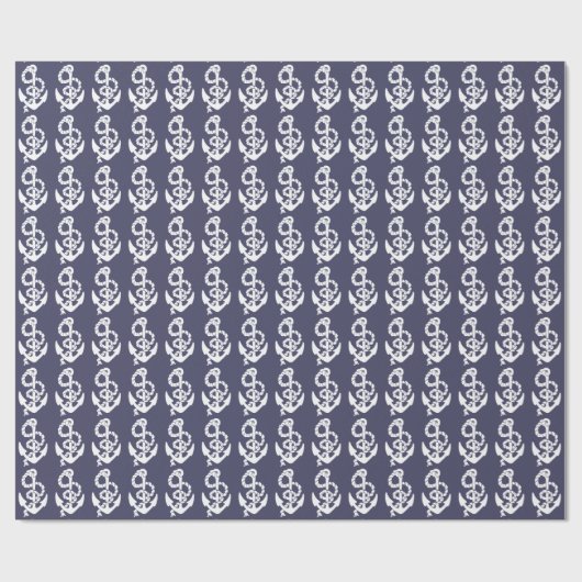 Nautisch anker en touw in blauw en wit cadeaupapier (Vlak)