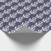 Nautisch anker en touw in blauw en wit cadeaupapier (Hoek)