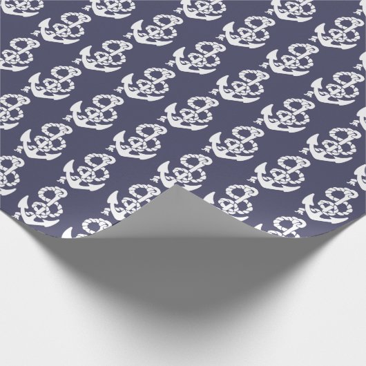 Nautisch anker en touw in blauw en wit cadeaupapier (Hoek)