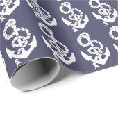 Nautisch anker en touw in blauw en wit cadeaupapier (Rol Hoek)