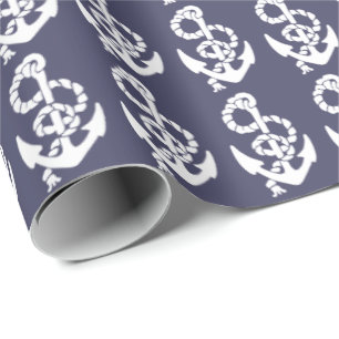 Nautisch anker en touw in blauw en wit cadeaupapier