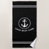 Nautisch anker en touw met zwarte naam strandlaken (Voorkant)