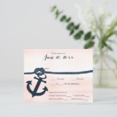Nautisch anker en touw Respons Marine en Blush RSVP Kaartje (Staand voorkant)