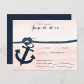 Nautisch anker en touw Respons Marine en Blush RSVP Kaartje (Voorkant / Achterkant)