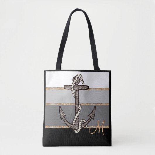 Nautisch anker en touw (zwart verloop/monogram) tote bag (Voorkant)