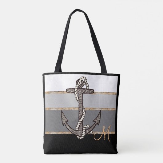 Nautisch anker en touw (zwart verloop/monogram) tote bag (Achterkant)