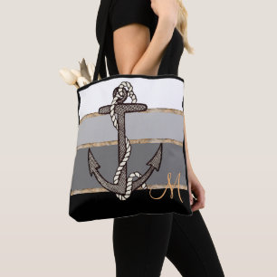 Nautisch anker en touw (zwart verloop/monogram) tote bag