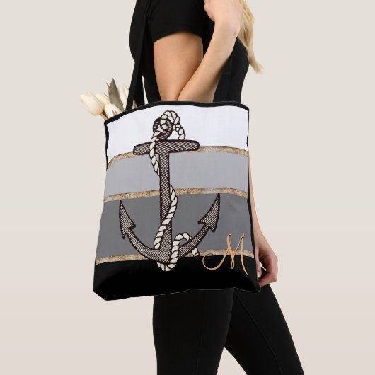 Nautisch anker en touw (zwart verloop/monogram) tote bag (Dichtbij)