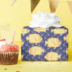 Nautisch Anker en Tropisch Vispatroon Cadeaupapier