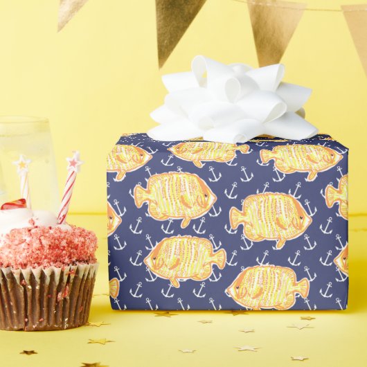 Nautisch Anker en Tropisch Vispatroon Cadeaupapier (Verjaardagsfeest)