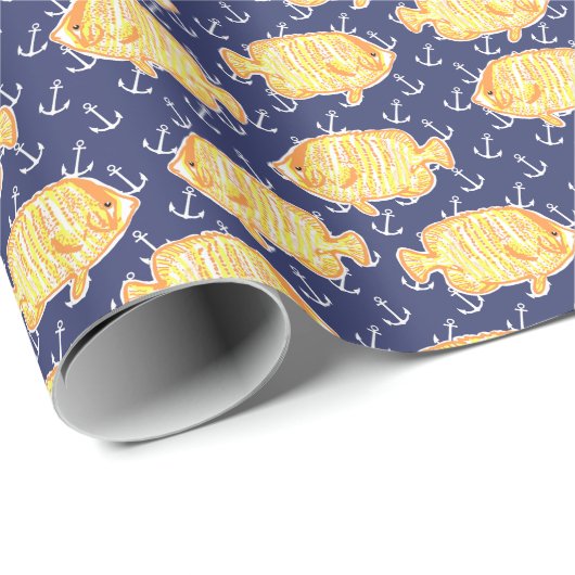 Nautisch Anker en Tropisch Vispatroon Cadeaupapier (Rol Hoek)