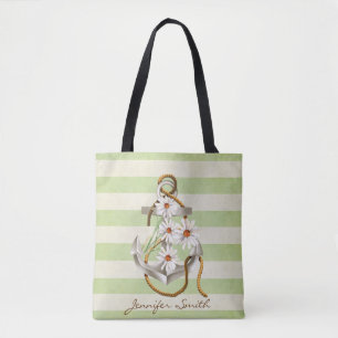 Nautisch anker en wit madeliefje boeket tote bag