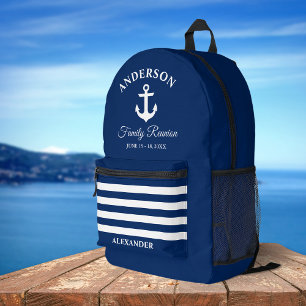 Nautisch anker familie reünie marine blauw gestree bedrukte rugzak