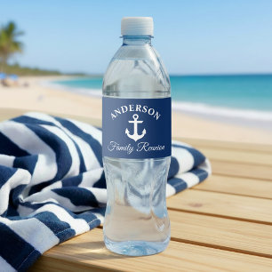 Nautisch Anker Familie Reünie Marineblauw Waterfles Etiket
