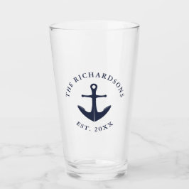 Nautisch anker Familienaam Jaar Marine Blauw Glas