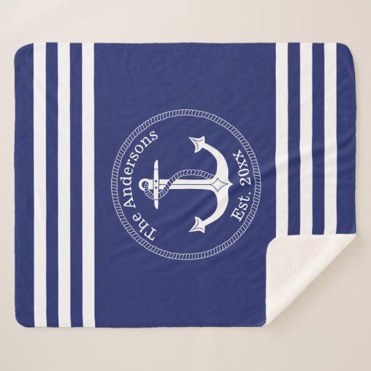 Nautisch anker familienaam kleur kiezen sherpa deken (Voorkant (horizontaal))
