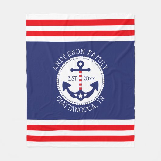 Nautisch anker familienaam Patriottisch Fleece Deken (Voorkant)