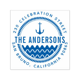 Nautisch Anker Familienaam & Ronde Return-adres Zelfinktende Stempel
