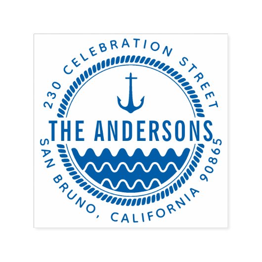 Nautisch Anker Familienaam & Ronde Return-adres Zelfinktende Stempel (Design)