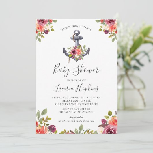 Nautisch anker Floral Boy Baby shower Kaart (Staand voorkant)