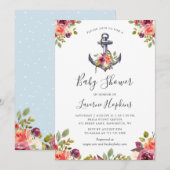Nautisch anker Floral Boy Baby shower Kaart (Voorkant / Achterkant)