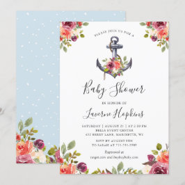 Nautisch anker Floral Boy Baby shower Kaart