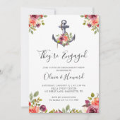 Nautisch anker Floral Navy Blue Engagement Party Kaart (Voorkant)
