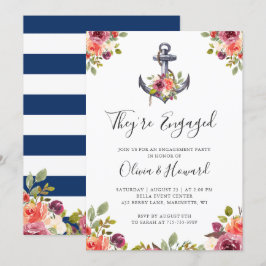 Nautisch anker Floral Navy Blue Engagement Party Kaart