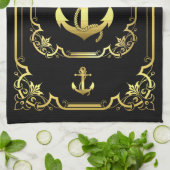 Nautisch anker gegoten zwart/goud/zwart theedoek (Gevouwen)