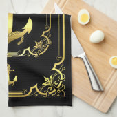 Nautisch anker gegoten zwart/goud/zwart theedoek (Quarter Fold)