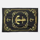 Nautisch anker gegoten zwart/goud/zwart theedoek (Horizontaal)