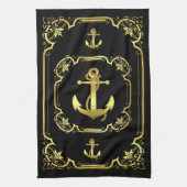 Nautisch anker gegoten zwart/goud/zwart theedoek (Verticaal)