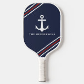 Nautisch Anker Gepersonaliseerde Donker Navy Blue  Pickleball Paddle (Voorkant)