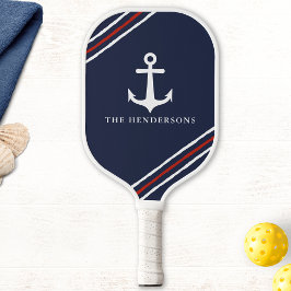 Nautisch Anker Gepersonaliseerde Donker Navy Blue  Pickleball Paddle
