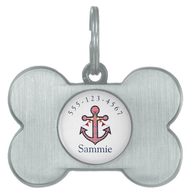 Nautisch anker gepersonaliseerde huisdier kat of h huisdieren naamplaatje (voorkant)