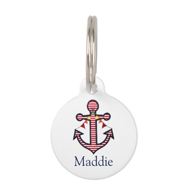 Nautisch anker Gepersonaliseerde Kat of Hond Huisd Huisdierpenning (Voorkant)