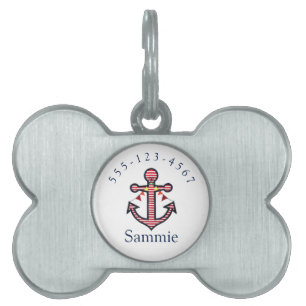 Nautisch anker Gepersonaliseerde Kat of Hond Huisdieren Naamplaatje