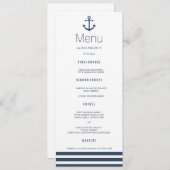 Nautisch Anker & Gestreept Bruiloft Diner Menu Kaa (Voorkant / Achterkant)