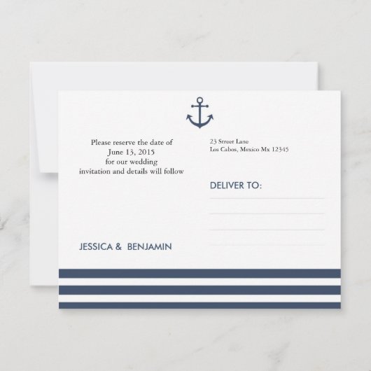 Nautisch Anker & Gestreept Sla het Datum Briefkaar Kaart (Achterkant)
