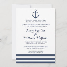 Nautisch Anker & Gestreepte Huwelijksuitnodiging Kaart