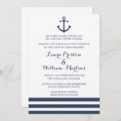 Nautisch Anker & Gestreepte Huwelijksuitnodiging Kaart (Voorkant / Achterkant)