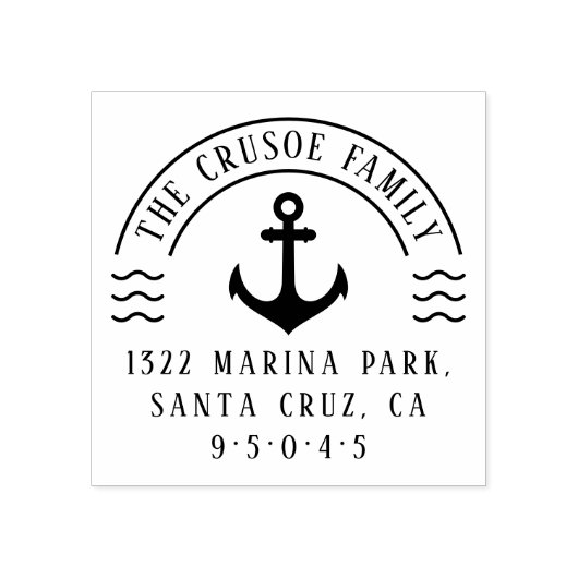 Nautisch Anker & Golven | Terugkeeradres gezin Rubberstempel (Afrduk)