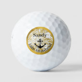 nautisch anker goud en witte marmer zwart golfballen (Voorkant)