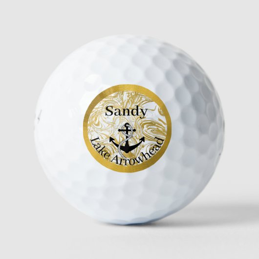 nautisch anker goud en witte marmer zwart golfballen (Voorkant)