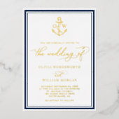 Nautisch Anker Gouden Folie Monogram Bruiloft Uitnodiging (Voorkant)
