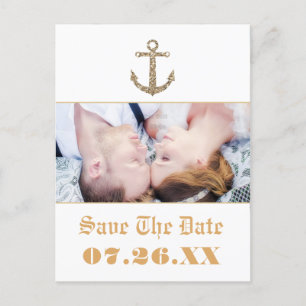 Nautisch anker gouden glitter glamour fotokaart aankondigingskaart