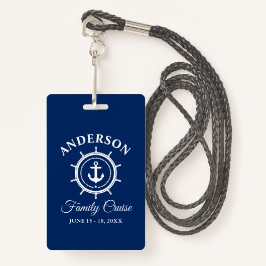 Nautisch anker Helm Navy Blue Family Cruise Badge (Voorkant met draagriem)