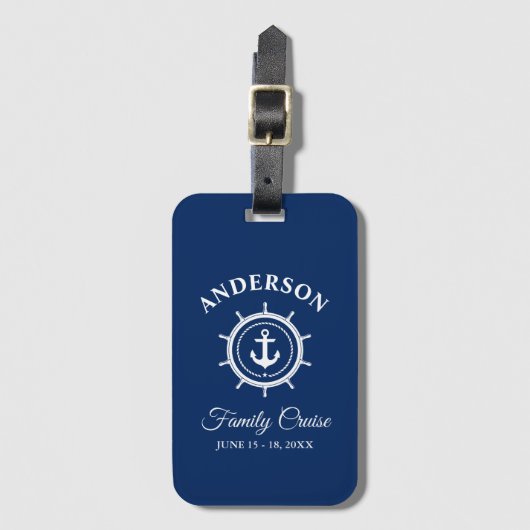 Nautisch anker Helm Navy Blue Family Cruise Bagagelabel (Voorkant (verticaal))